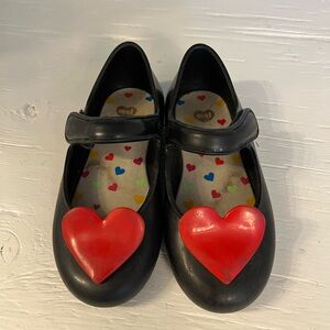 Mini Melissa Black Mary Jane Shoes with Red Heart